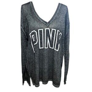 PINK Victoria's Secret Oversized Charcoal Long Sleeve Burnout Tee Size Large